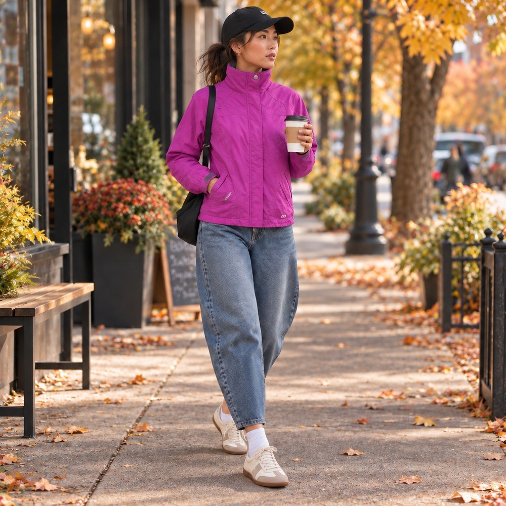 Road Runner Funnel Neck, Velocity Magenta Purple Windbreaker Jacket Womens Small